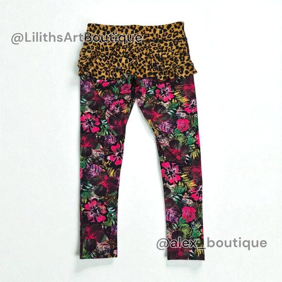 Zumba La Pachanga Ruffle Floral/Leopard Print Leggings Size L (E109) - Picture 4 of 7